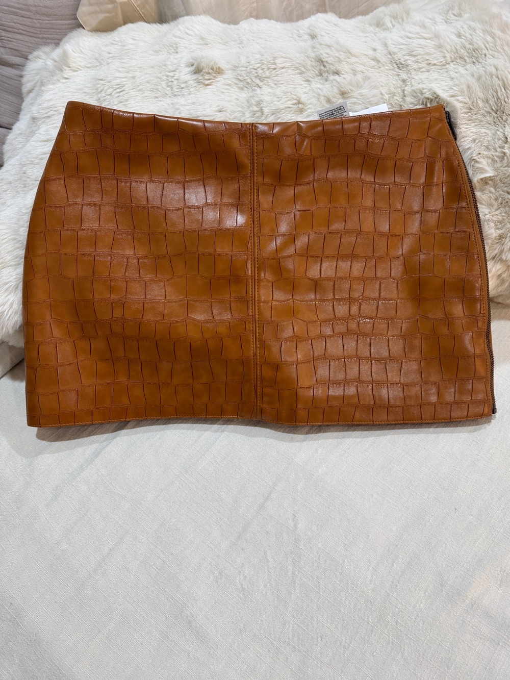 H&M Croc-Embossed Mini Skirt in Tan Brown